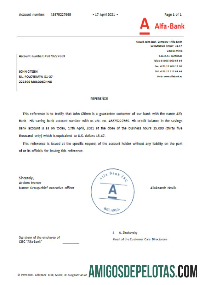 Referência Alfa da Bielorrússia exemplo